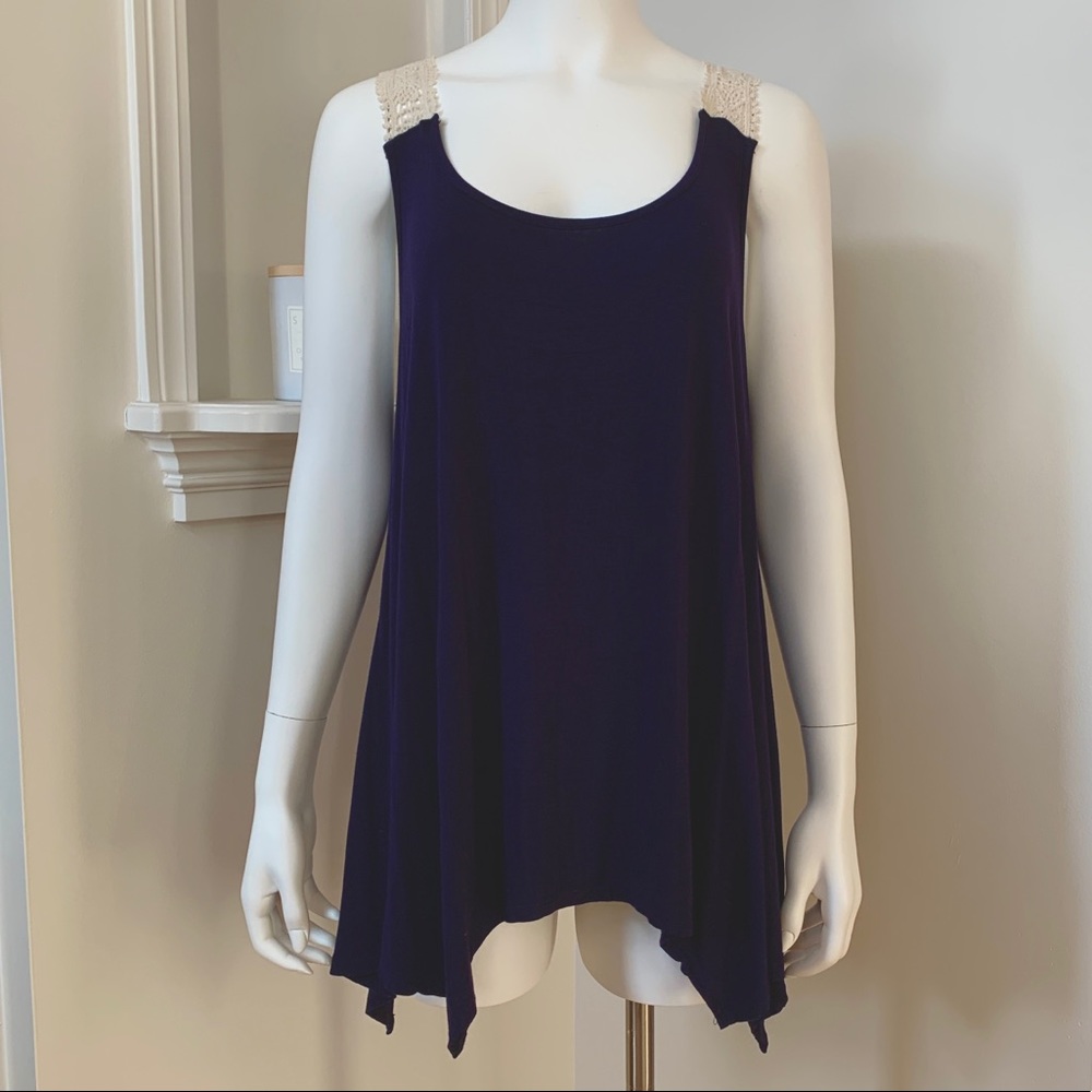 Boho Hippie Lace Navy Blue Tank Top NWOT